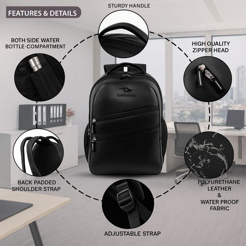 HouseOfCommon 28L Vintage Faux Leather Backpack - Image 4