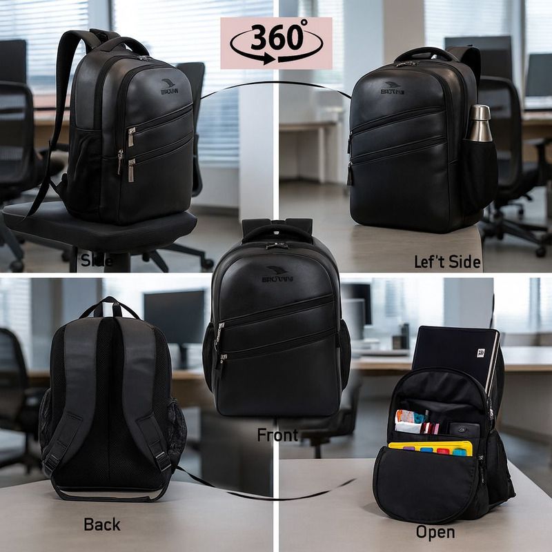 HouseOfCommon 28L Vintage Faux Leather Backpack - Image 3