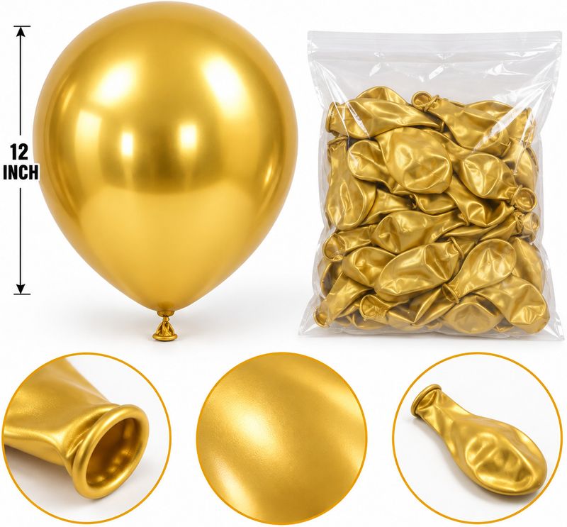 JD Party Decor Gold Chrome Balloons (Pack of 50) - Image 5