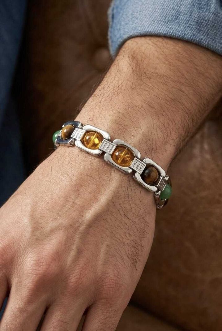 Saleha Agate Brass Crystal Silver Bracelet - Image 4