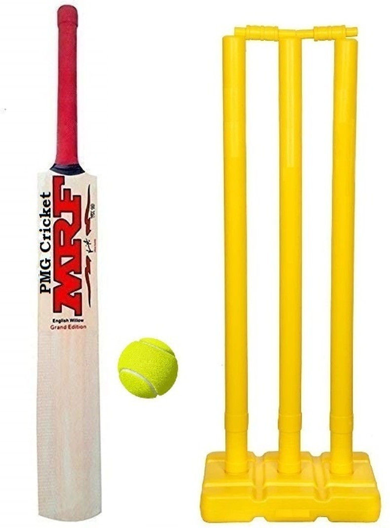 pmg popular willow virat kohli cricket bat pvc wicket set 1 tennis ball poplar 15 yrs