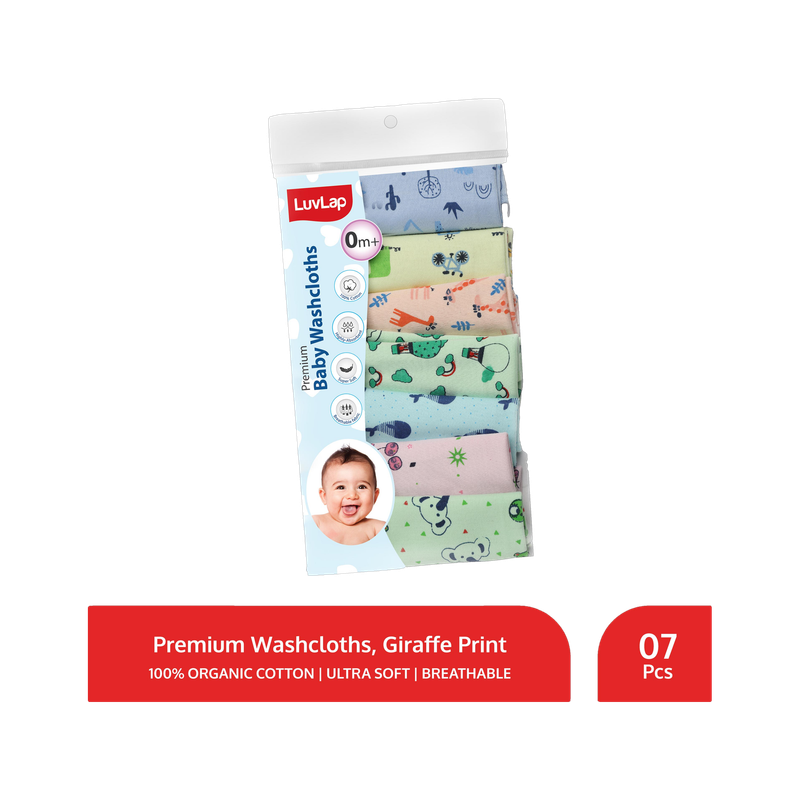 LuvLap Cotton 181 GSM Premium Baby Washcloth for New Born, 100% Hosiery Cotton Cloth, Face Towel Set Pack of 7, Multicolor