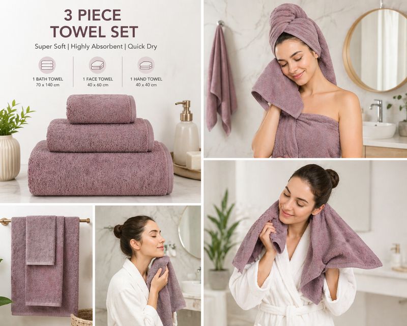 Fezora 350 GSM Microfiber Bath, Face, Hand Towel Set - Image 5