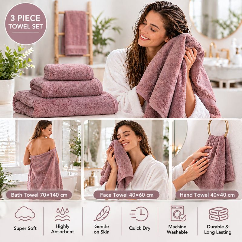 Fezora 350 GSM Microfiber Bath, Face, Hand Towel Set - Image 4