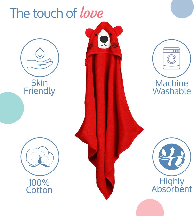 LuvLap Cotton 673 GSM Bath Towel (Red) - Image 3