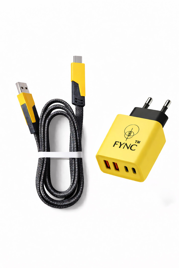 FYNC 120 W 2.4 A Dual Port Mobile Charger with Detachable Cable (Yellow, Cable Included)