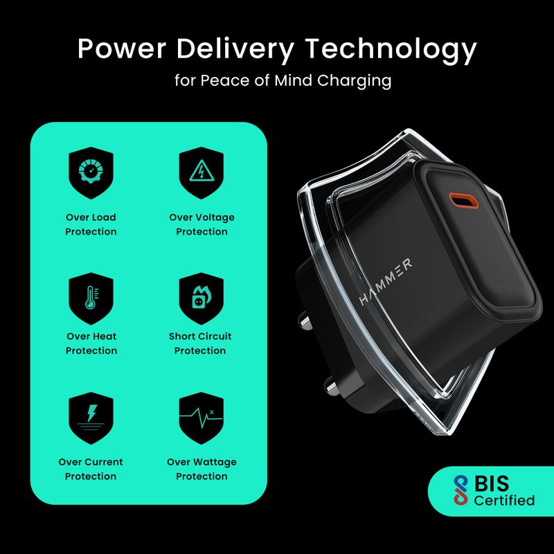 Hammer 25W PD 3A Single Port Mobile Charger (Black) - Image 5