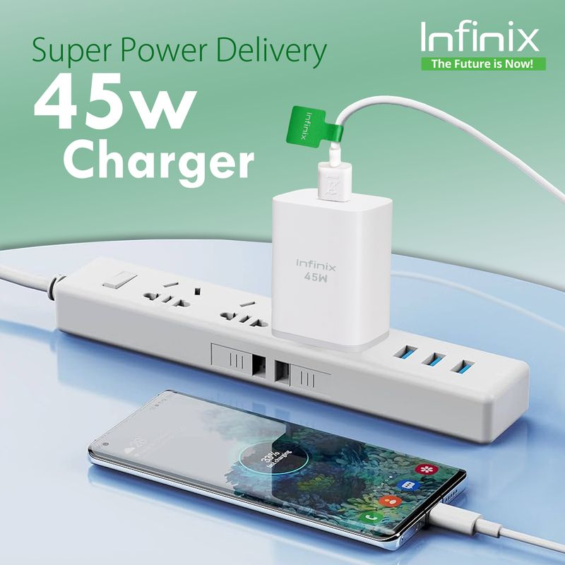 Infinix 45W Supercharge 4.4A Wall Charger (White) - Image 3