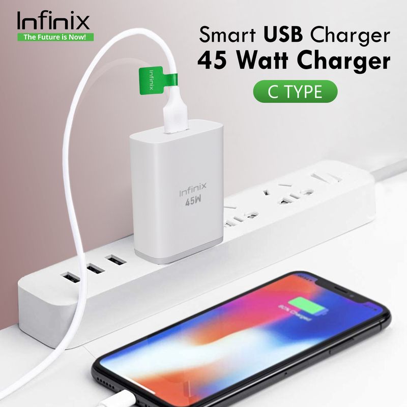 Infinix 45W Supercharge 4.4A Wall Charger (White) - Image 5
