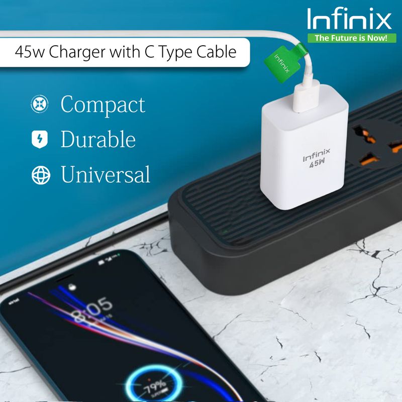 Infinix 45W Supercharge 4.4A Wall Charger (White) - Image 4