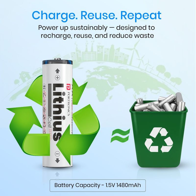 Portronics AA Lithius Type C Rechargeable Batteries, Pack of 2 - Image 6
