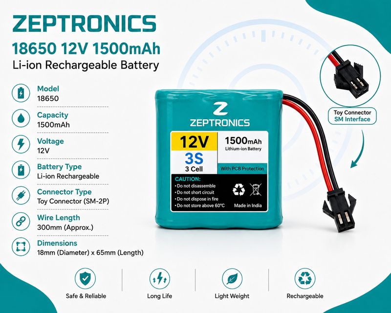 zeptronics 12v1500toy connector Battery - Image 2