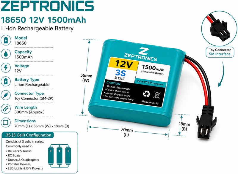 zeptronics 12v1500toy connector Battery - Image 3