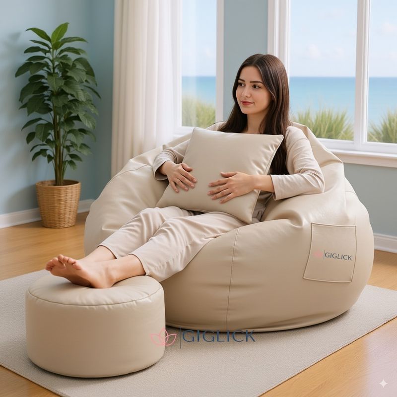 GIGLICK XXXL Faux Leather Bean Bag with Footrest - Image 2