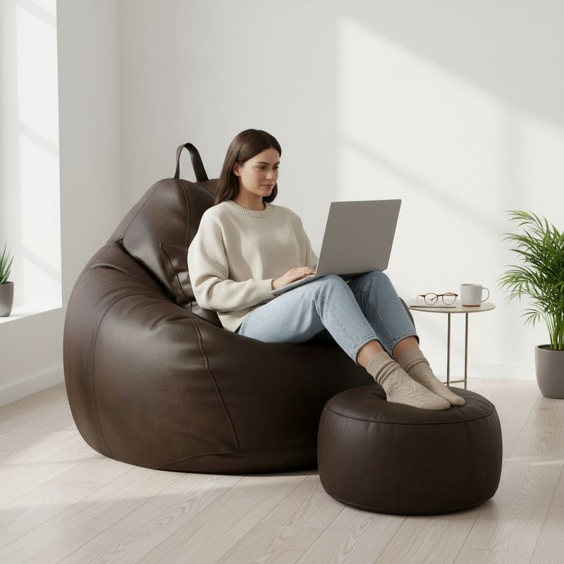 GIGLICK 4XL Bean Bag Cushion and Footrest, Brown - Image 4