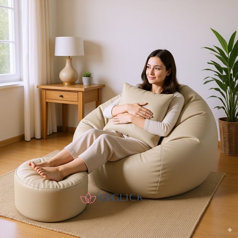 GIGLICK XXXL Faux Leather Bean Bag with Footrest - Image 3