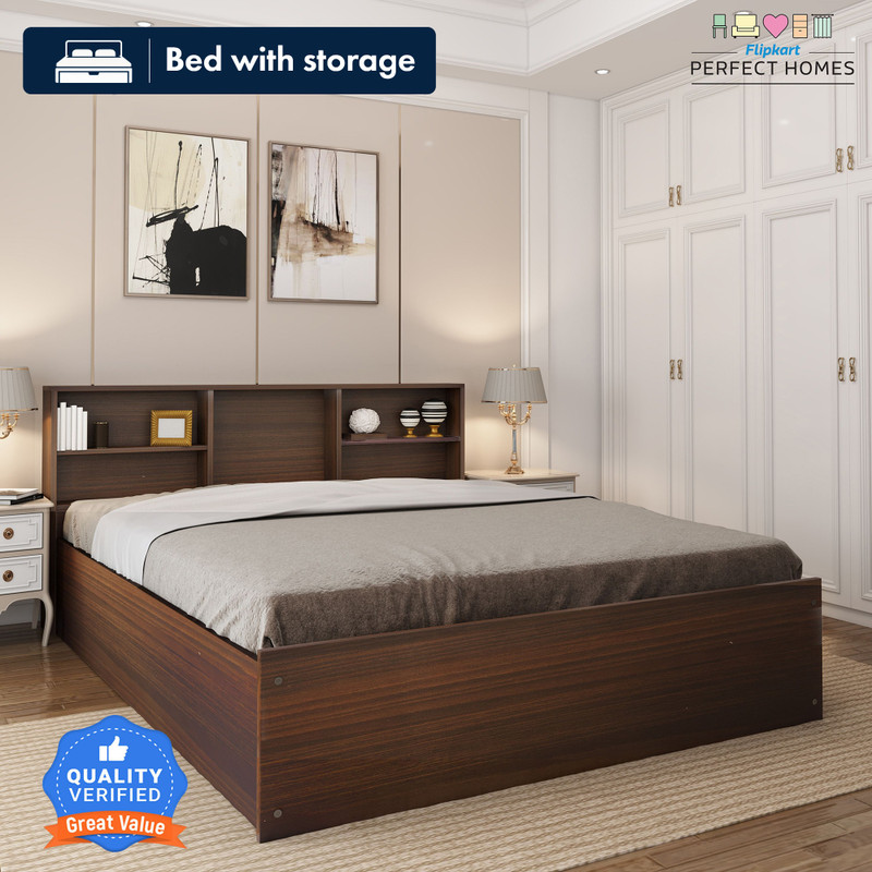 Flipkart Perfect Homes Opus Engineered Wood King Box Bed, 212.8 cm x 192.7 cm (6.98 ft x 6.32 ft) Finish Color - AW Planked Walnut SIB, Delivery Condi
