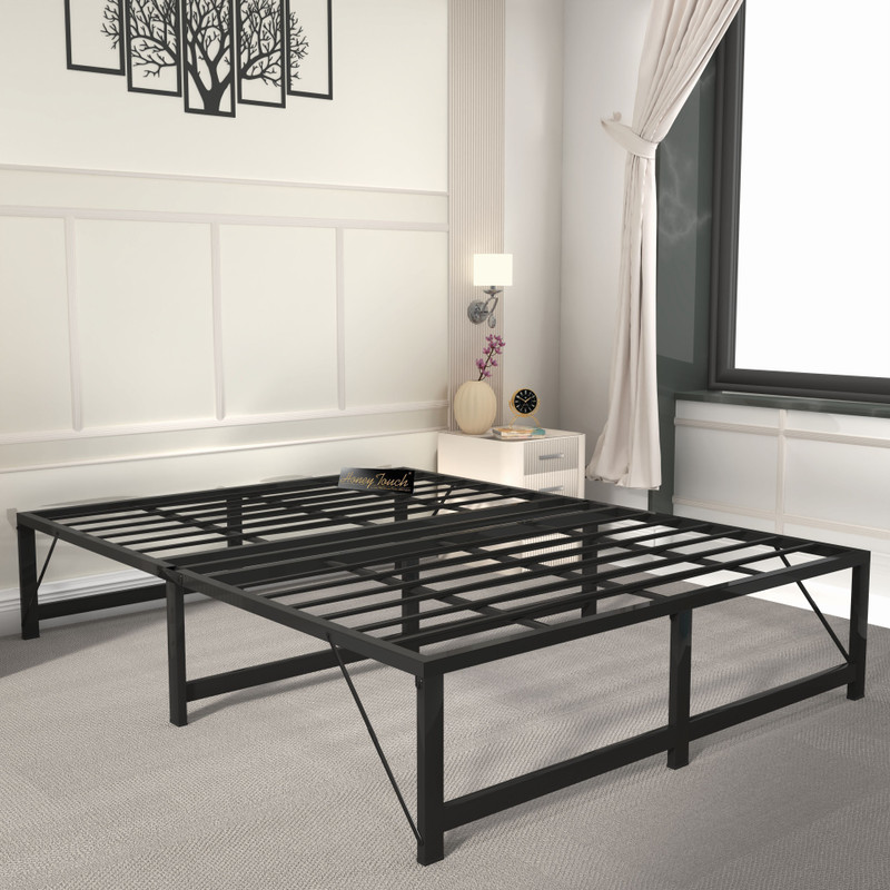 HoneyTouch Metal Queen Bed, 198 cm x 152 cm (6.5 ft x 4.99 ft) (Finish Color - Black(Without Mattress),  (Mattress Included), Delivery Condition - Pre