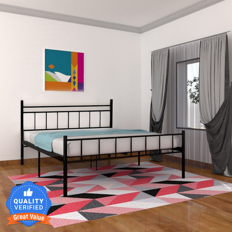 Flipkart Perfect Homes Studio Marsella Metal Queen Bed, 206 cm x 155 cm (6.76 ft x 5.09 ft) Finish Color - Dark Black, Delivery Condition - Knock Down