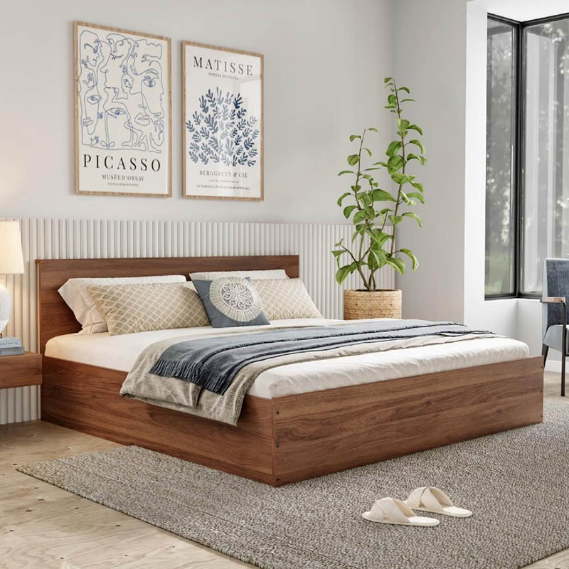 Wakefit Taurus Engineered Wood King Box Bed, 187.4 cm x 209.7 cm (6.15 ft x 6.88 ft) Finish Color - Columbian Walnut, Delivery Condition - Knock Down