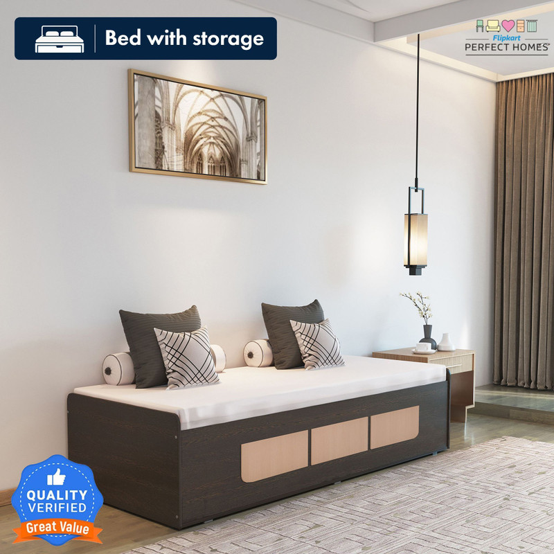 Flipkart Perfect Homes Quintus Engineered Wood Single Box Bed, 186 cm x 80.7 cm (6.1 ft x 2.65 ft) Finish Color - Melamine SP Wenge, Delivery Conditio