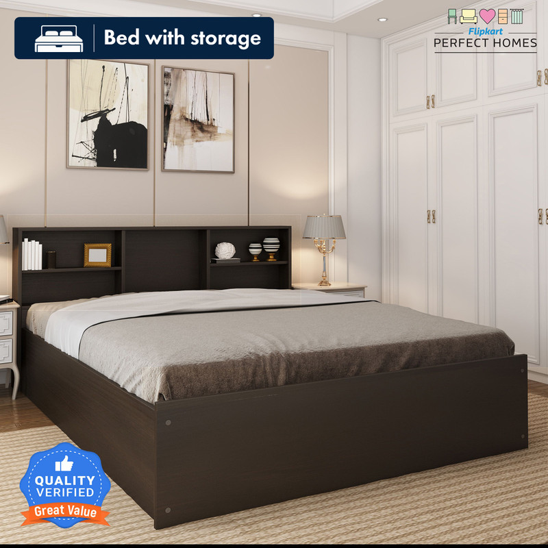 Flipkart Perfect Homes Opus Engineered Wood Queen Box Bed, 213 cm x 162.3 cm (6.99 ft x 5.32 ft) Finish Color - AW Flowery Wenge SIB, Delivery Conditi