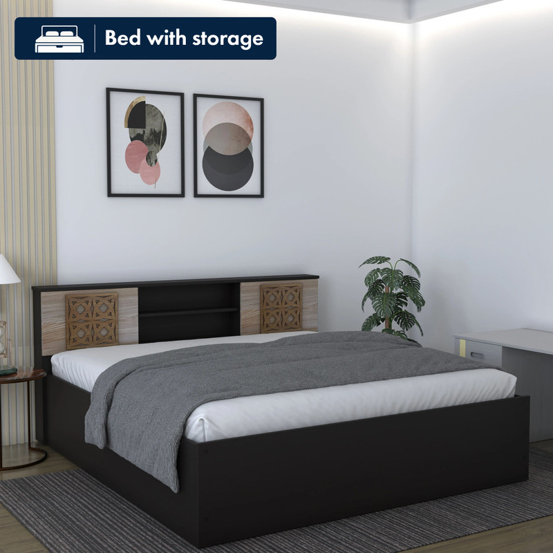 Flipkart Perfect Homes Rhapsody Engineered Wood King Box Bed, 217.9 cm x 192.5 cm (7.15 ft x 6.32 ft) Finish Color - Melamine Wenge & Acacia, Delivery