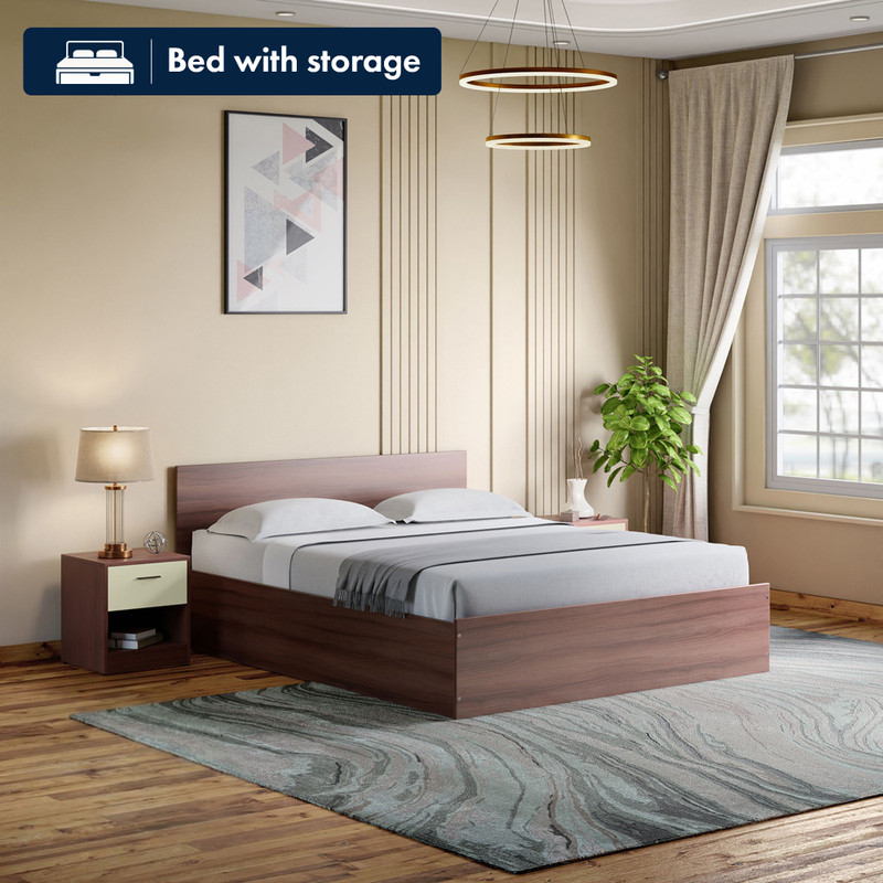 Interio by Godrej Ewa Engineered Wood Queen Box Bed, 209.5 cm x 159.6 cm (6.87 ft x 5.24 ft) Finish Color - Brown, Delivery Condition - Knock Down