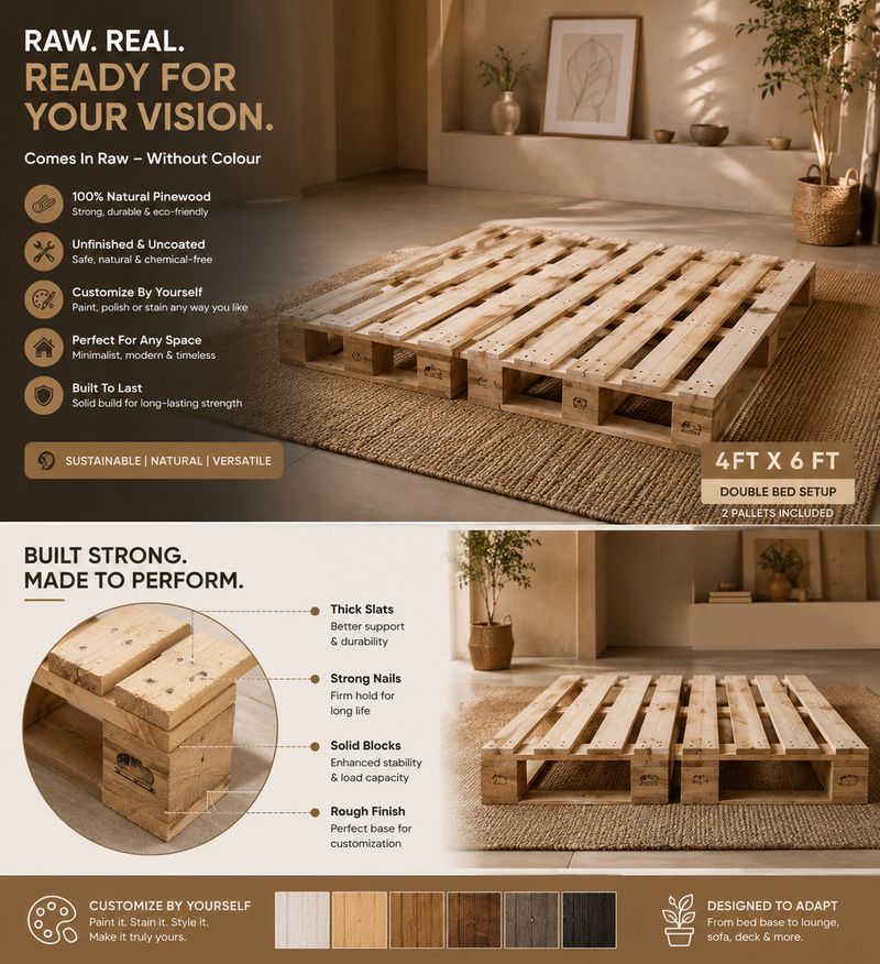 Knowk knock 4x6 ft Pine Wood Pallet Bed - Image 5