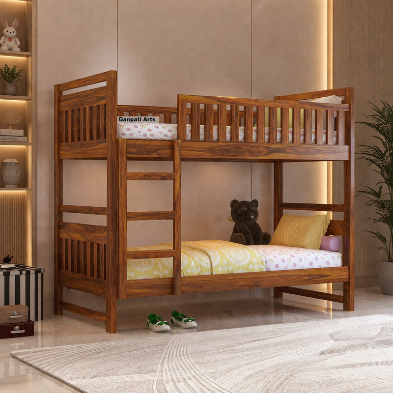 Ganpati Arts Sheesham Wood Swift Bunk Bed Without Storage For Kids/Kids Room Solid Wood Single Bed, 99.06 cm x 208.28 cm (3.25 ft x 6.83 ft) Finish Co