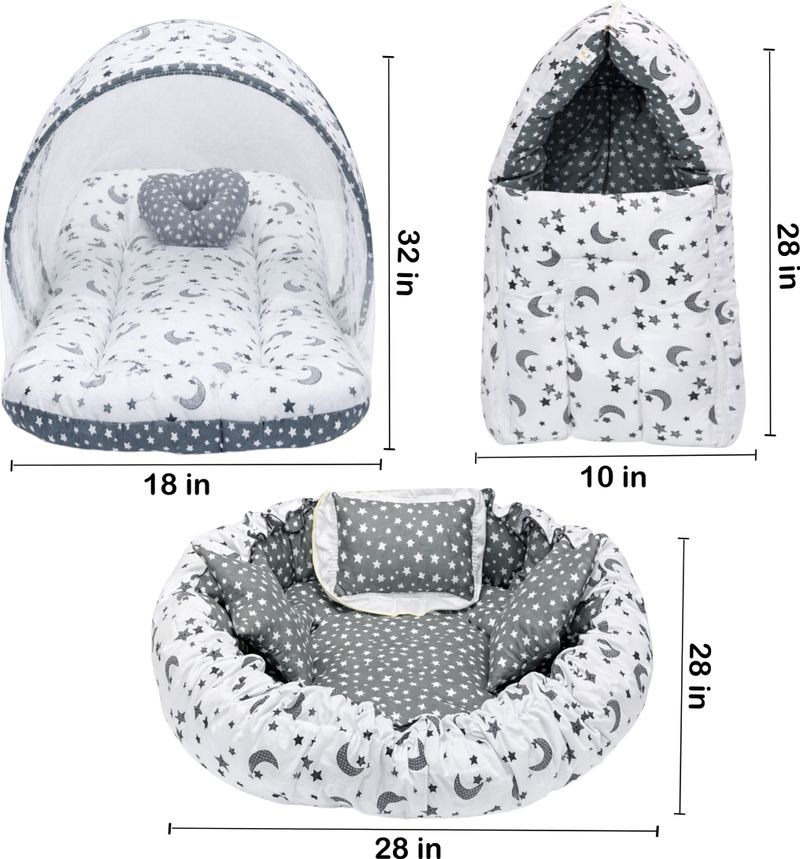 Miss & Chief Cotton Baby Bed Sized Bedding Set (Multicolor, 1 Mattress With Net, 1 Pillow, 1 Carry Bag, 1 Baby Nest With 2 Heart & 1 Pillow) - Image 6