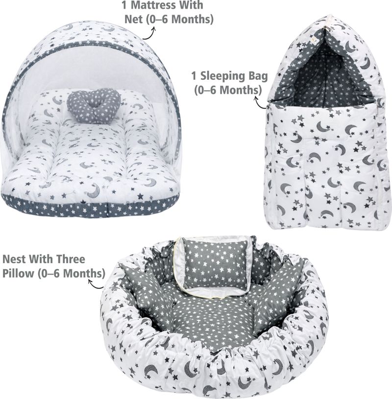 Miss & Chief Cotton Baby Bed Sized Bedding Set (Multicolor, 1 Mattress With Net, 1 Pillow, 1 Carry Bag, 1 Baby Nest With 2 Heart & 1 Pillow) - Image 4