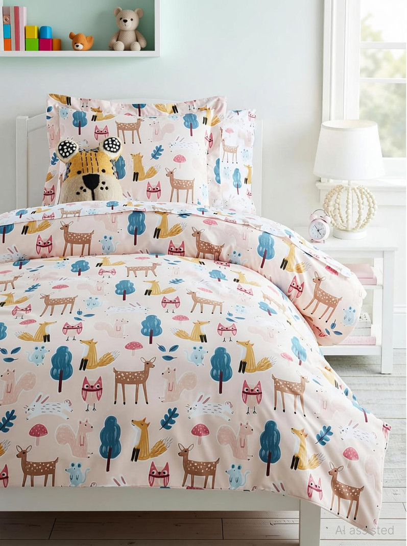 Shalini Cotton Blend Single Flat 220 TC Animal 1 Bedsheet with 2 Pillow Covers Pink
