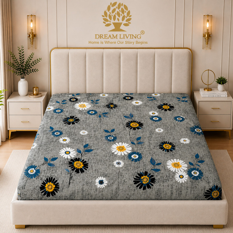 DREAM LIVING Microfiber Double Flat 110 TC Printed 1 Bedsheet Grey