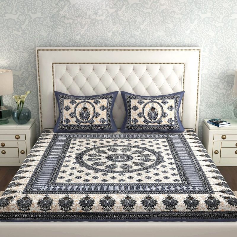 Meenamantra Cotton Double Flat 144 TC Jaipuri Prints Bedsheet with 2 - Image 4