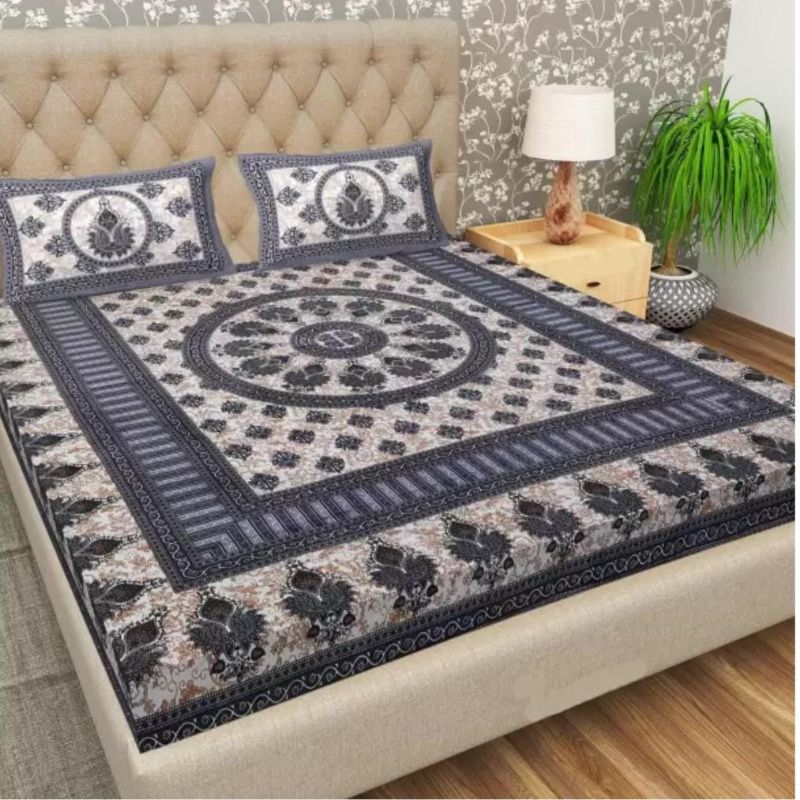 Meenamantra Cotton Double Flat 144 TC Jaipuri Prints Bedsheet with 2 - Image 5