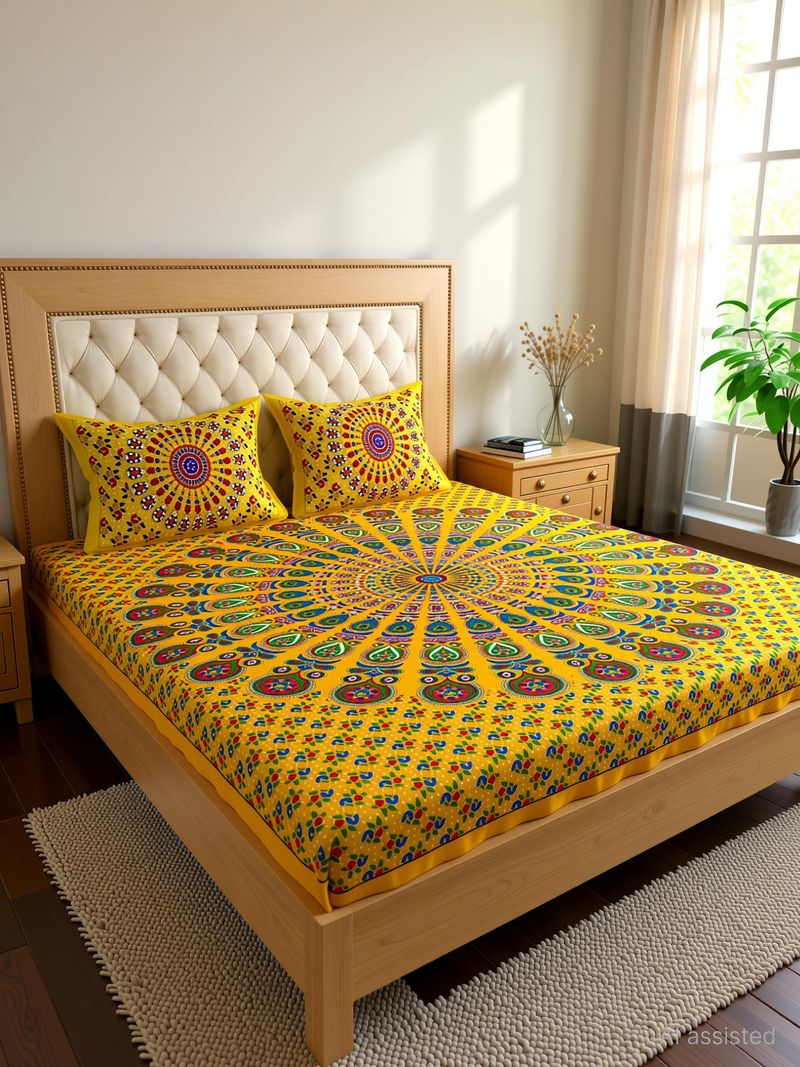 Clothology Cotton Double Flat 144 TC Summer Bedsheet with 2 Pillow - Image 2