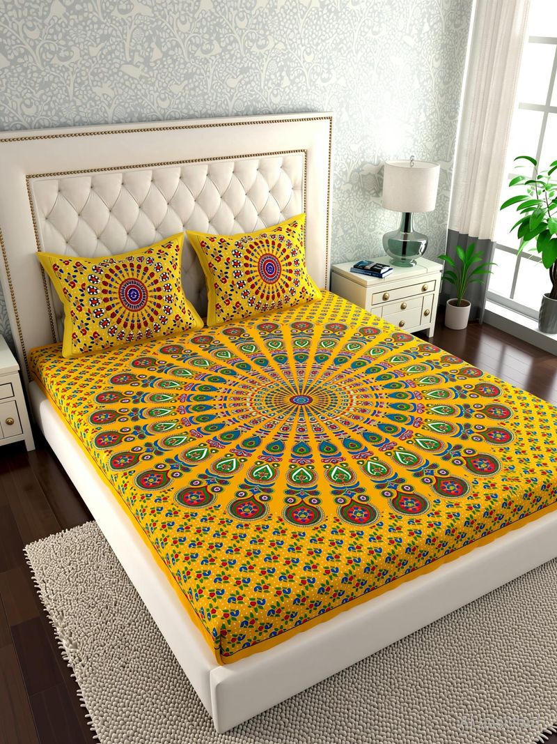 Clothology Cotton Double Flat 144 TC Summer Bedsheet with 2 Pillow - Image 4