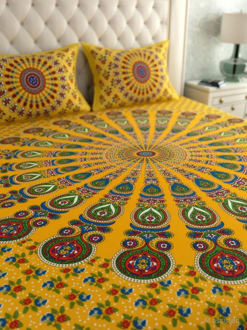 Clothology Cotton Double Flat 144 TC Summer Bedsheet with 2 Pillow - Image 5