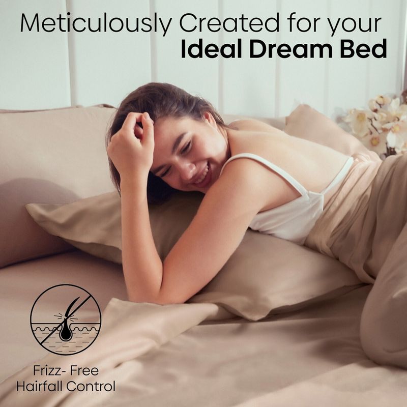 haus & kinder Satin Double Fitted 300 TC Bedsheet with 2 Pillow Covers - Image 4