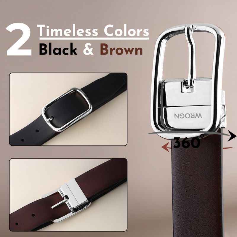 WROGN Men Formal, Casual, Evening, Party Black, Brown Artificial Leather Reversible Belt - Image 4