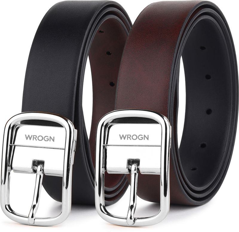 WROGN Men Formal, Casual, Evening, Party Black, Brown Artificial Leather Reversible Belt - Image 3