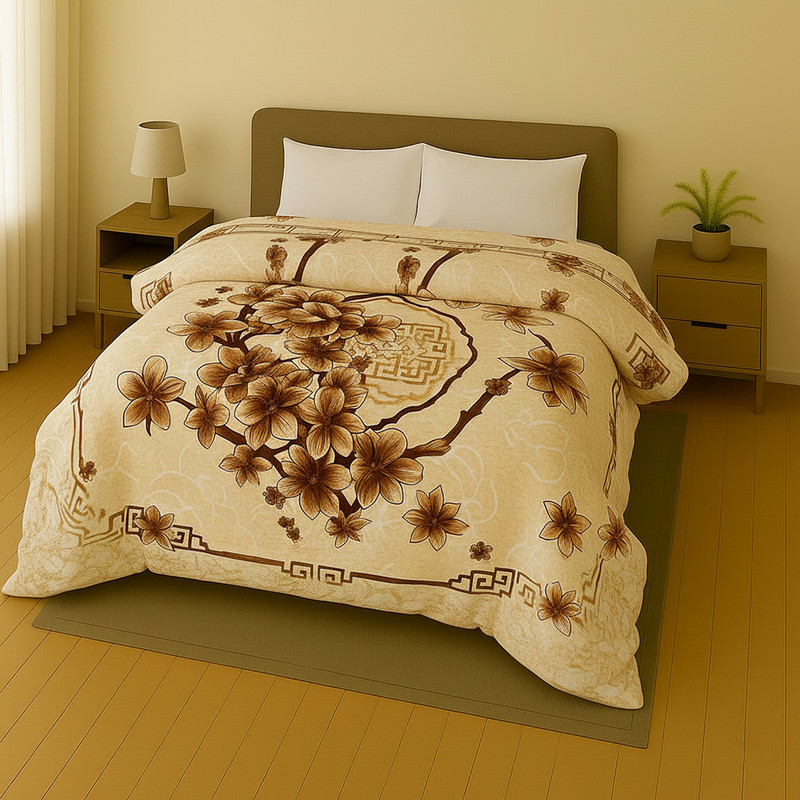 Raymond Home Floral Double Mink Blanket for  Heavy Winter (Polyester, Beige)