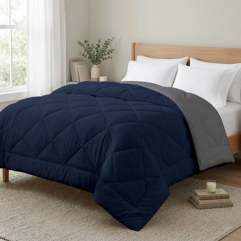 AYKA Printed Double Comforter for  AC Room Cotton, Grey, Dark Blue