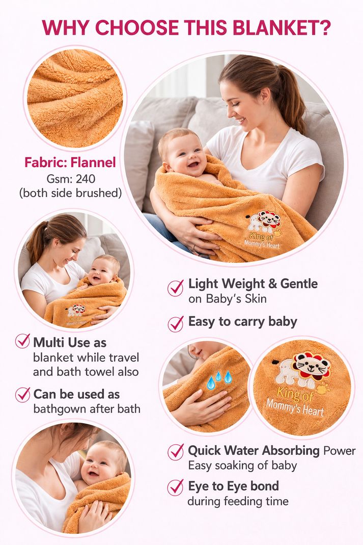 BRANDONN Embroidered Microfiber Baby Blanket for AC Room, Beige - Image 3