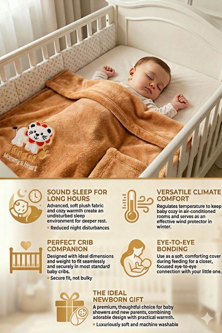 BRANDONN Embroidered Microfiber Baby Blanket for AC Room, Beige - Image 4