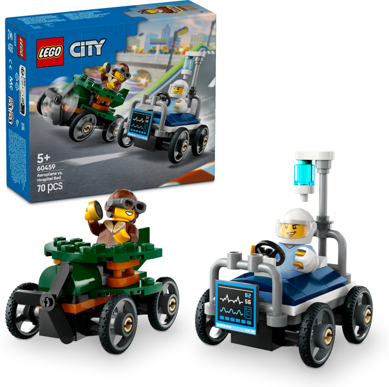 LEGO City Airplane vs.Hospital Bed Race Car Pack Soapbox Racing Toy 60459(70 Blocks) (Multicolor)