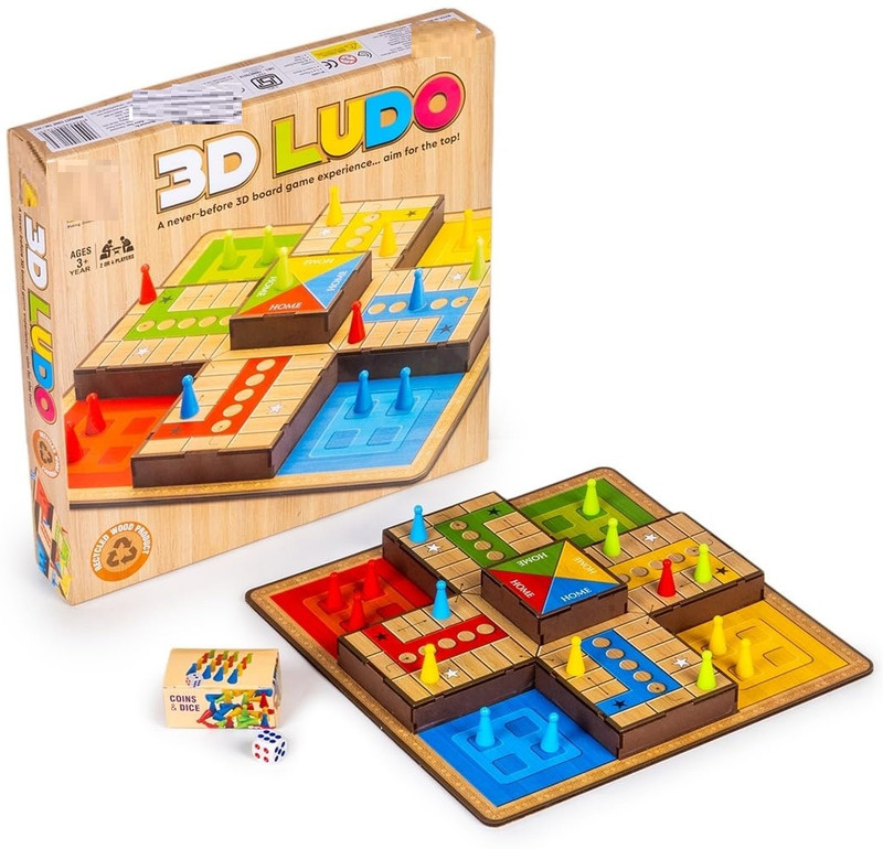zokato 3D Ludo MDF Wooden Board Game Toy Play Family Fun with for Kids and Adults Board Game Accessories