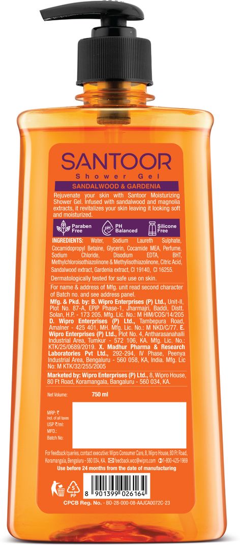 Santoor Sandalwood and Gardenia Body Wash 750 ml - Image 4