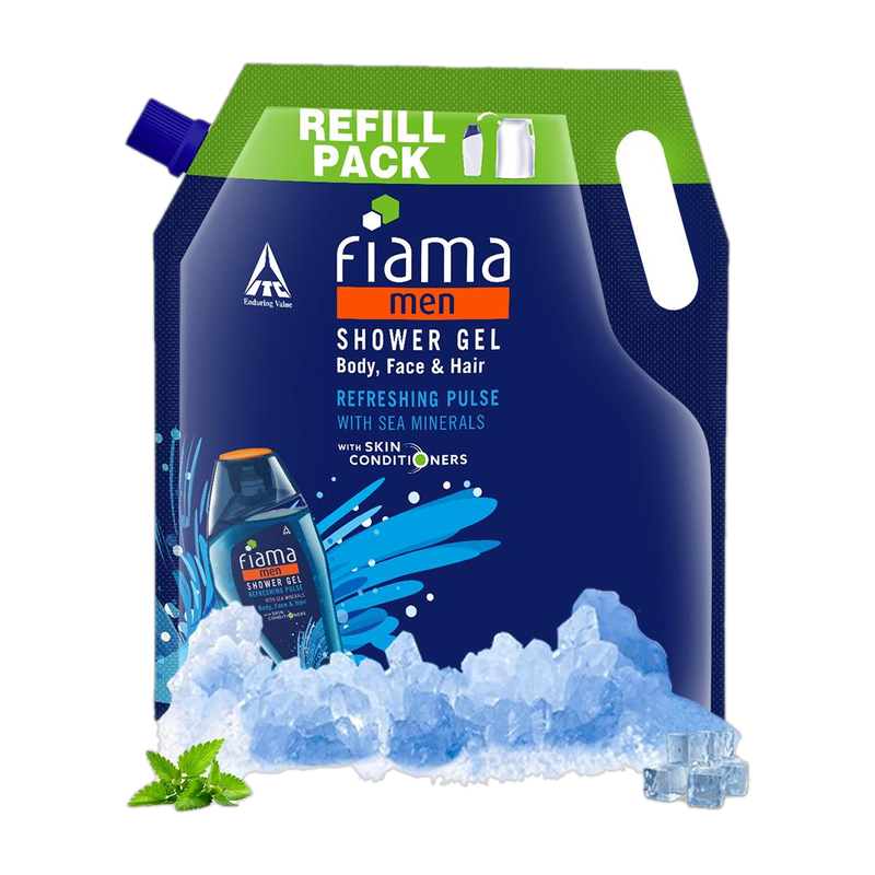 FIAMA Men Body Wash Shower Gel Refreshing Pulse Value Pouch, For Moisturized Skin (1.4 L)